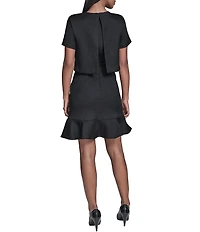 Karl Lagerfeld Paris Short Sleeve Tweed Flower Button Pop-Over Dress