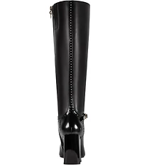KARL LAGERFELD PARIS Shreya Leather Brogue Strap Square Toe Tall Boots