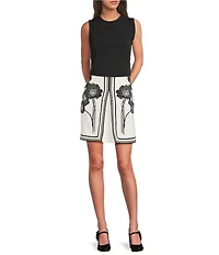 KARL LAGERFELD PARIS Silky Crepe Floral Print A-Line Mini Skirt