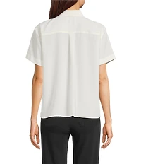 KARL LAGERFELD PARIS Silky Crepe Floral Print Point Collar Short Sleeve Button Front Shirt