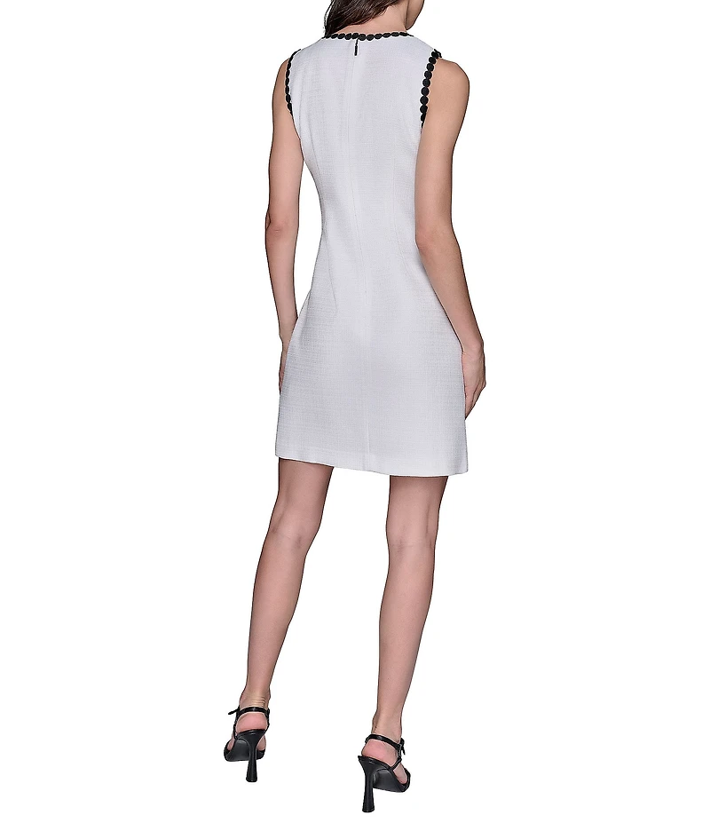 KARL LAGERFELD PARIS Sleeveless Contrast Trim Faux Tweed Dress