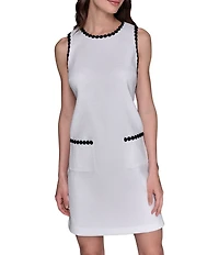 KARL LAGERFELD PARIS Sleeveless Contrast Trim Faux Tweed Dress