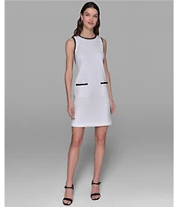 KARL LAGERFELD PARIS Sleeveless Contrast Trim Faux Tweed Dress