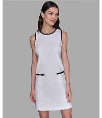KARL LAGERFELD PARIS Sleeveless Contrast Trim Faux Tweed Dress