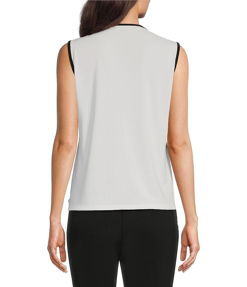 KARL LAGERFELD PARIS Sleeveless Keyhole Scoop Neck Contrasting Trim Cami
