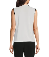 KARL LAGERFELD PARIS Sleeveless Keyhole Scoop Neck Contrasting Trim Cami