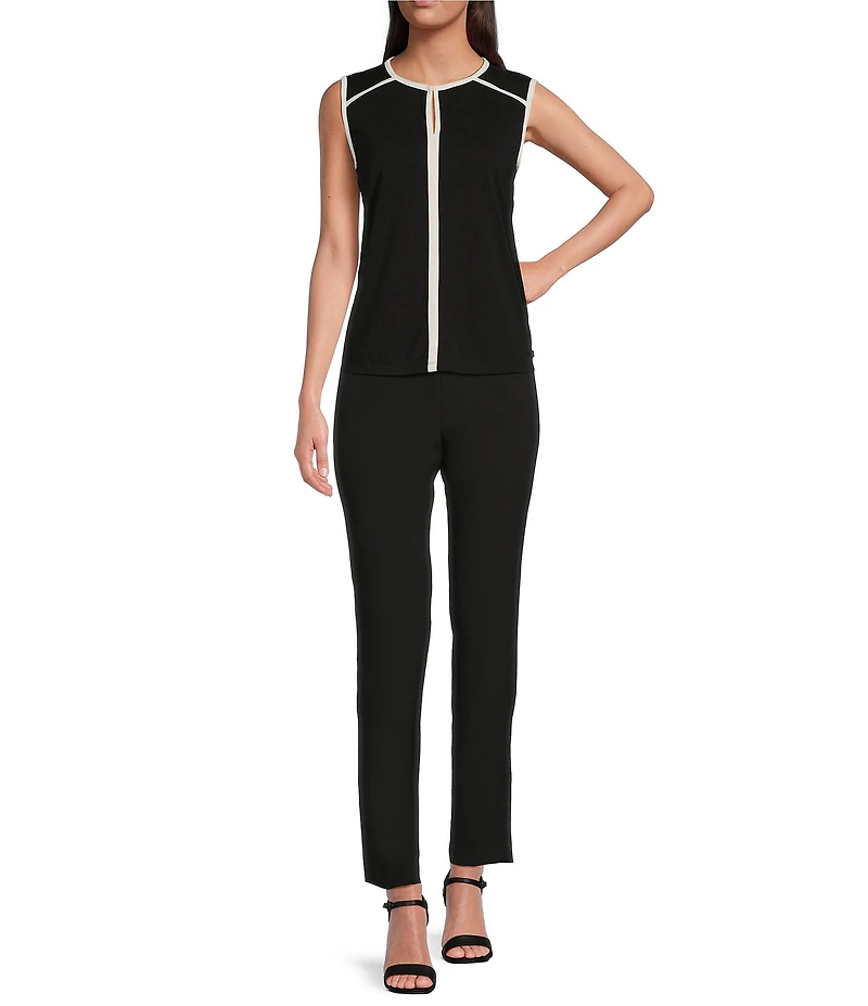 KARL LAGERFELD PARIS Sleeveless Keyhole Scoop Neck Contrasting Trim Cami