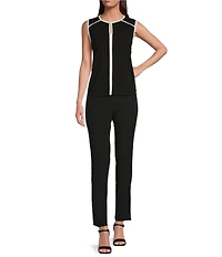 KARL LAGERFELD PARIS Sleeveless Keyhole Scoop Neck Contrasting Trim Cami