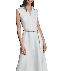 Karl Lagerfeld Paris Sleeveless Subtle Floral Print Belted Ottoman Midi Dress