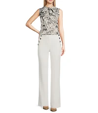 KARL LAGERFELD PARIS Sleeveless Tie Neck Printed Button Front Blouse