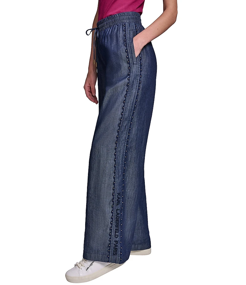 KARL LAGERFELD PARIS Soft Chambray Straight Leg Scallop Trim Pants