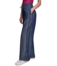 KARL LAGERFELD PARIS Soft Chambray Straight Leg Scallop Trim Pants