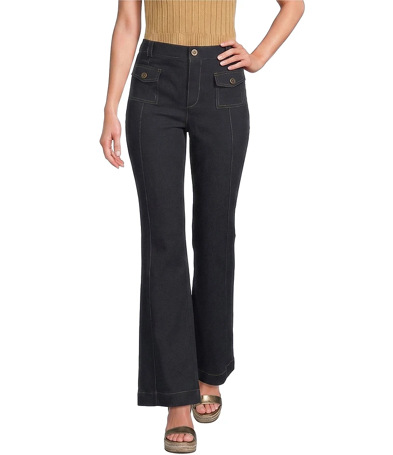 KARL LAGERFELD PARIS Solid Suiting Flare Leg Full Length Pants