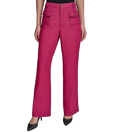 KARL LAGERFELD PARIS Solid Suiting Wide Leg Full Length Pants