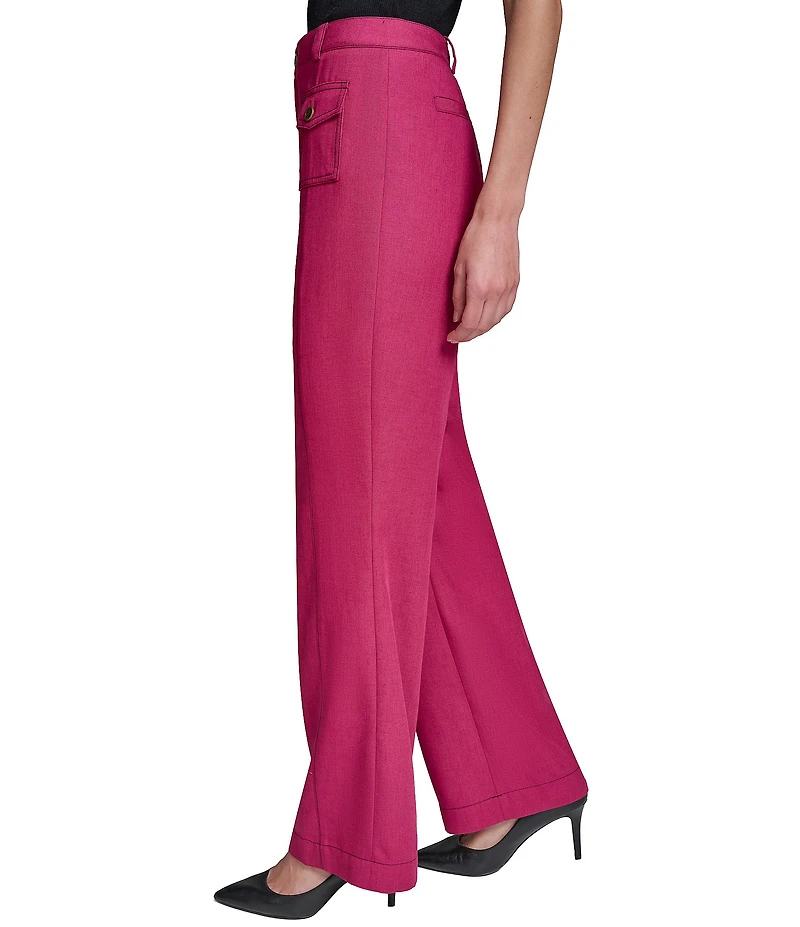 KARL LAGERFELD PARIS Solid Suiting Wide Leg Full Length Pants