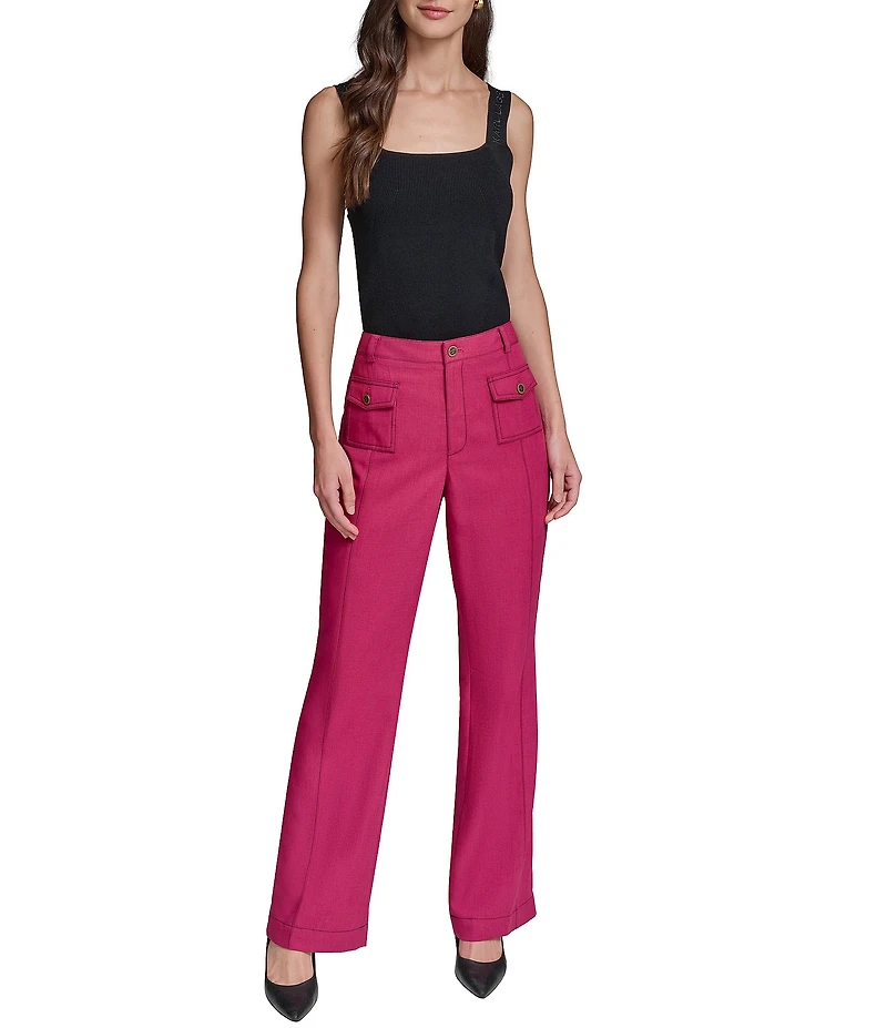 KARL LAGERFELD PARIS Solid Suiting Wide Leg Full Length Pants