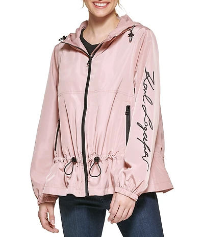 KARL LAGERFELD PARIS Sprint Hooded Zip Front Soft Windbreaker Jacket