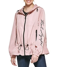 KARL LAGERFELD PARIS Sprint Hooded Zip Front Soft Windbreaker Jacket