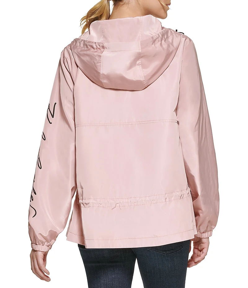KARL LAGERFELD PARIS Sprint Hooded Zip Front Soft Windbreaker Jacket