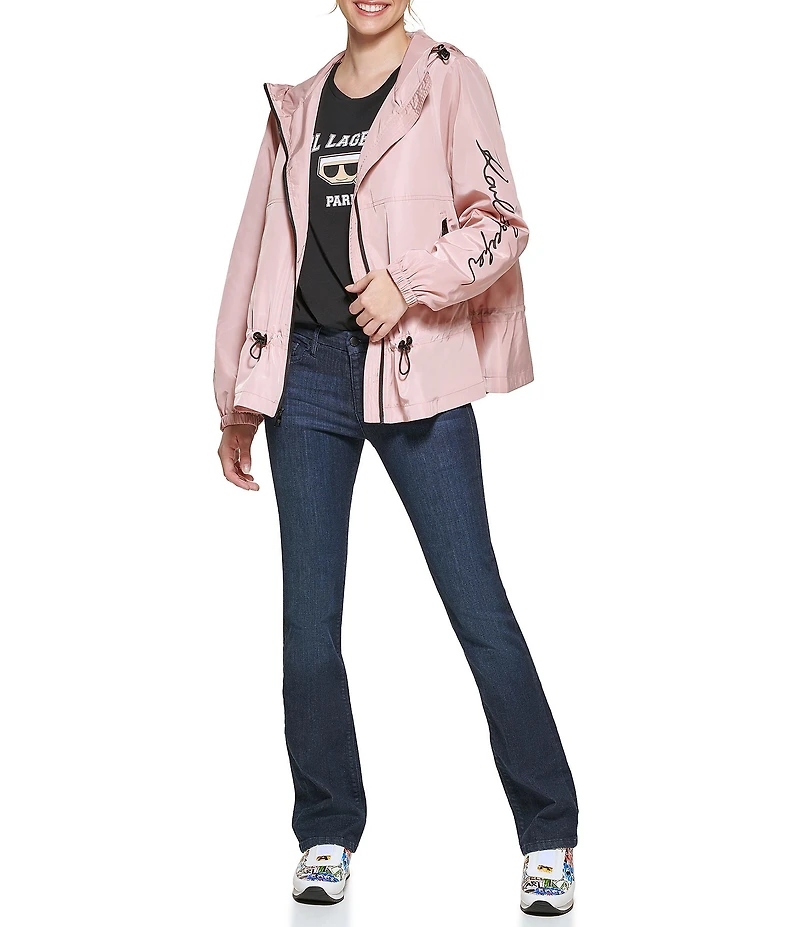 KARL LAGERFELD PARIS Sprint Hooded Zip Front Soft Windbreaker Jacket