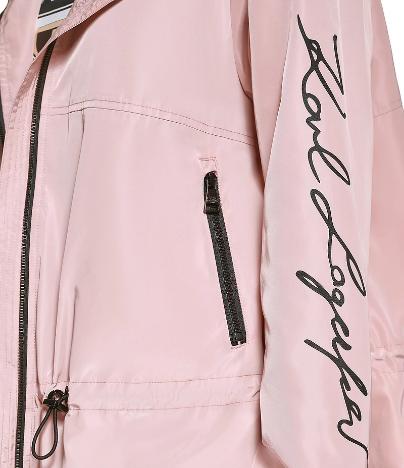 KARL LAGERFELD PARIS Sprint Hooded Zip Front Soft Windbreaker Jacket