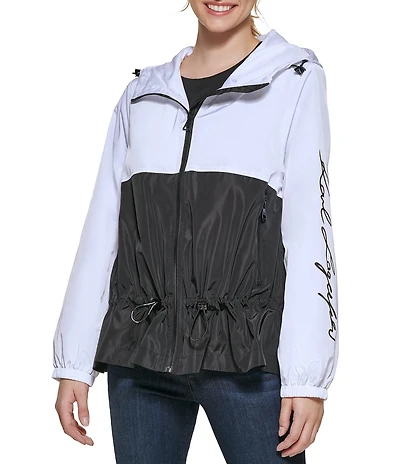 KARL LAGERFELD PARIS Sprint Hooded Zip Front Soft Windbreaker Jacket