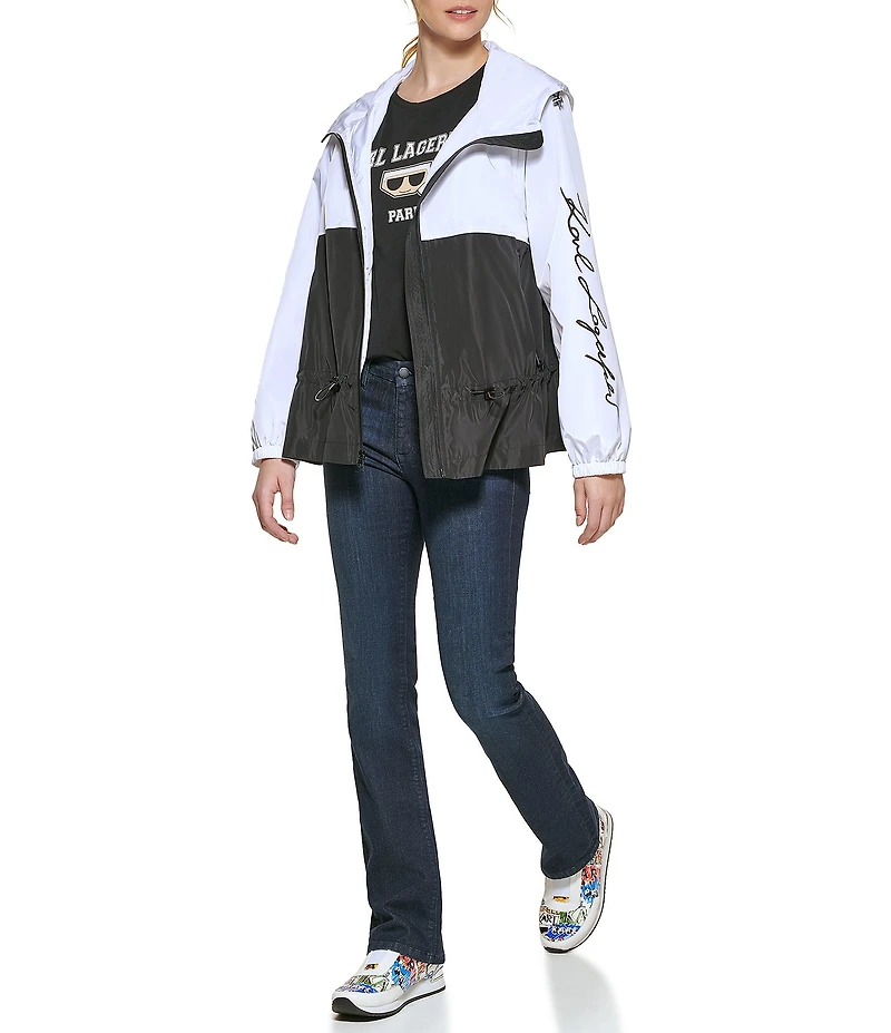 KARL LAGERFELD PARIS Sprint Hooded Zip Front Soft Windbreaker Jacket