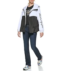 KARL LAGERFELD PARIS Sprint Hooded Zip Front Soft Windbreaker Jacket