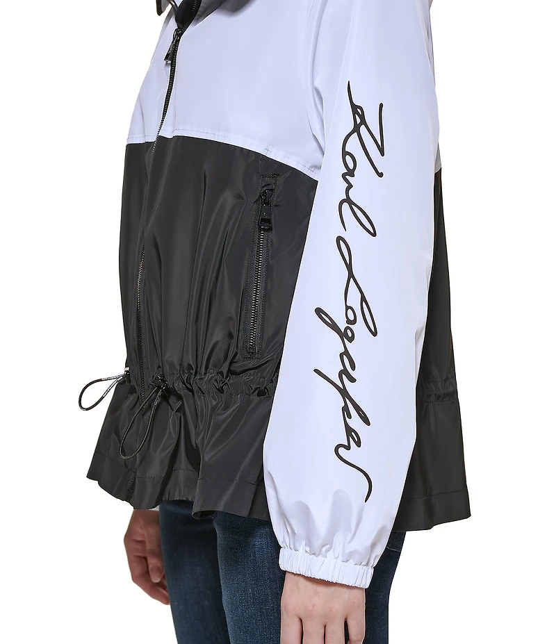 KARL LAGERFELD PARIS Sprint Hooded Zip Front Soft Windbreaker Jacket