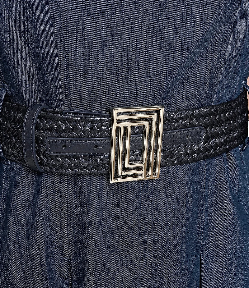 KARL LAGERFELD PARIS Square Neck Belted Stretch Twill Midi Dress