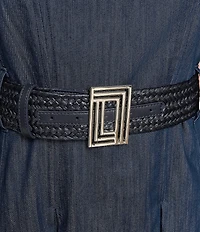 KARL LAGERFELD PARIS Square Neck Belted Stretch Twill Midi Dress