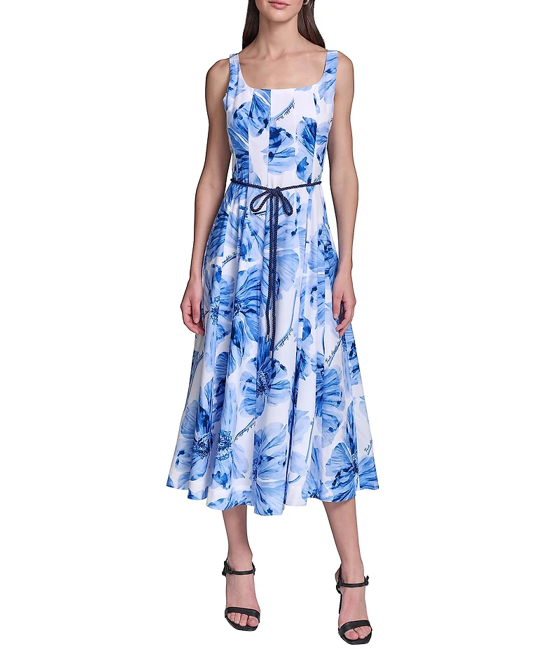 KARL LAGERFELD PARIS Square Neck Sleeveless Midi Dress