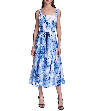 KARL LAGERFELD PARIS Square Neck Sleeveless Midi Dress
