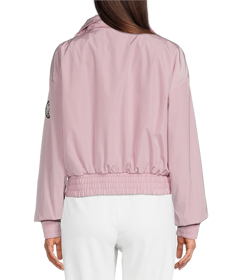 KARL LAGERFELD PARIS Stand Collar Long Sleeve Patch Logo Print Bomber Jacket