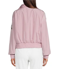 KARL LAGERFELD PARIS Stand Collar Long Sleeve Patch Logo Print Bomber Jacket