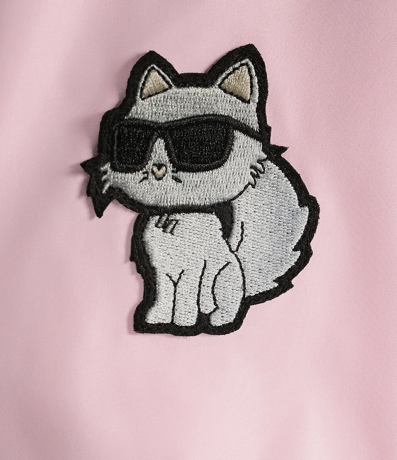 KARL LAGERFELD PARIS Stand Collar Long Sleeve Patch Logo Print Bomber Jacket