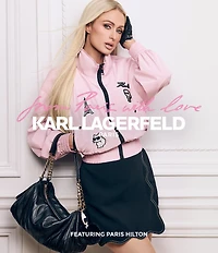 KARL LAGERFELD PARIS Stand Collar Long Sleeve Patch Logo Print Bomber Jacket