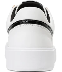 KARL LAGERFELD PARIS Stazie Leather Pearl Studded Lace Up Sneakers