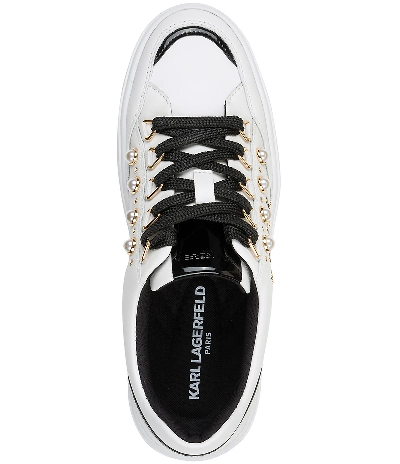 KARL LAGERFELD PARIS Stazie Leather Pearl Studded Lace Up Sneakers