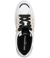 KARL LAGERFELD PARIS Stazie Leather Pearl Studded Lace Up Sneakers