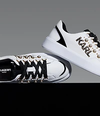 KARL LAGERFELD PARIS Stazie Leather Pearl Studded Lace Up Sneakers
