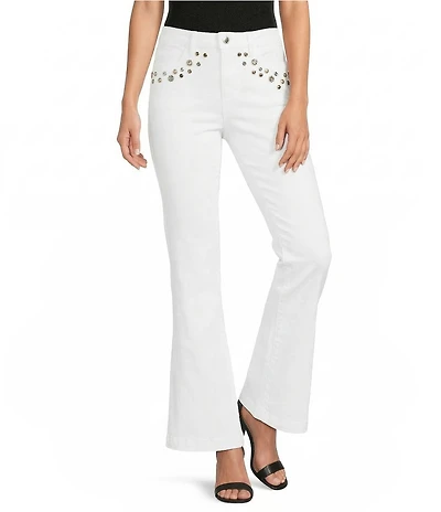 KARL LAGERFELD PARIS Straight Leg Embellished Stretch Denim Jeans