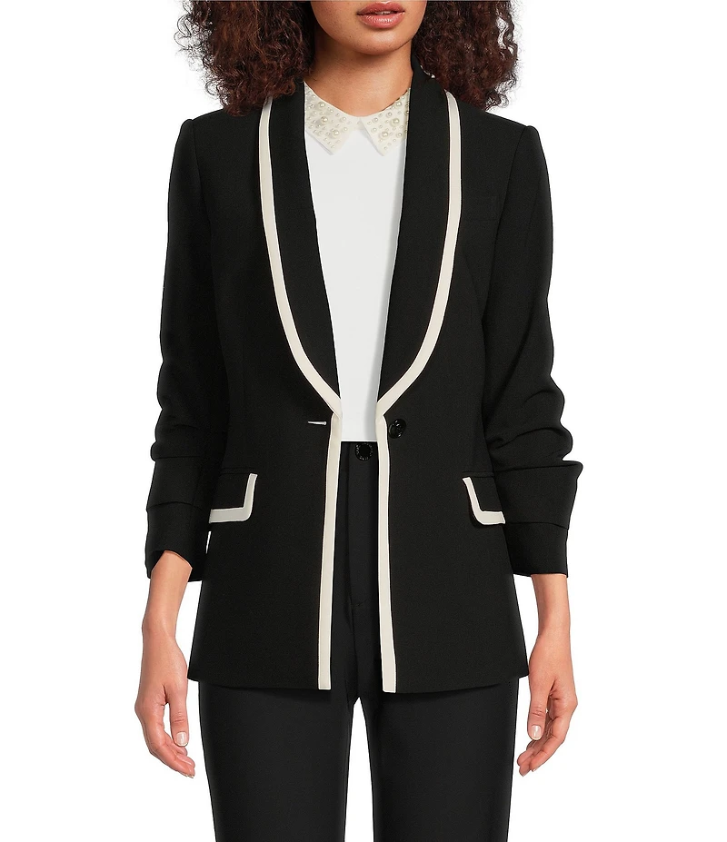 KARL LAGERFELD PARIS Stretch Contrast Trim Long Sleeve Jacket