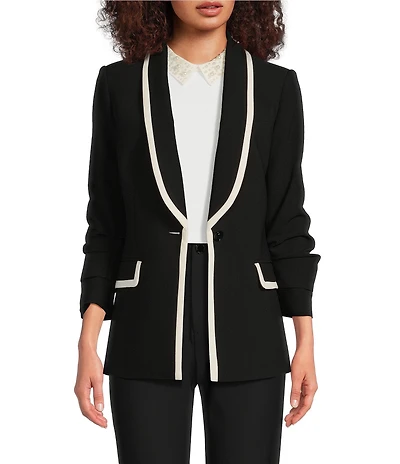 KARL LAGERFELD PARIS Stretch Contrast Trim Long Sleeve Jacket