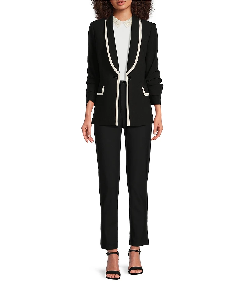 KARL LAGERFELD PARIS Stretch Contrast Trim Long Sleeve Jacket