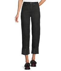 KARL LAGERFELD PARIS Stretch Denim Crystal Embroidered Straight Leg Jeans