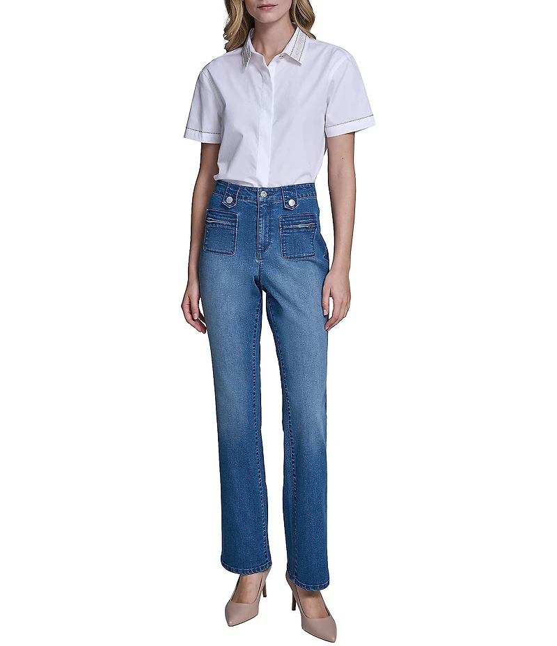 KARL LAGERFELD PARIS Stretch Denim Straight Leg Full Length Jeans