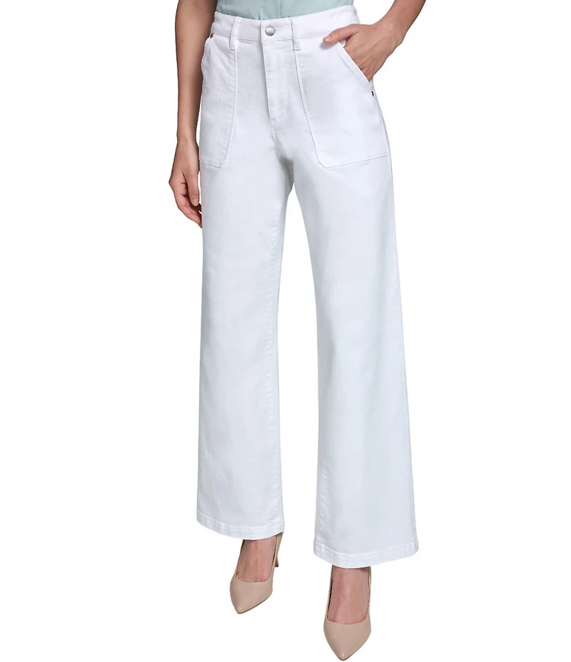 KARL LAGERFELD PARIS Stretch Denim Wide Leg Full Length Jeans