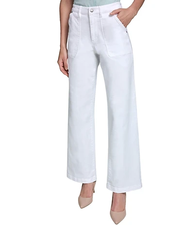 KARL LAGERFELD PARIS Stretch Denim Wide Leg Full Length Jeans