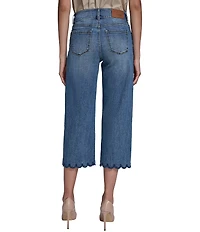 KARL LAGERFELD PARIS Stretch Denim Wide Leg Scalloped Cropped Jeans
